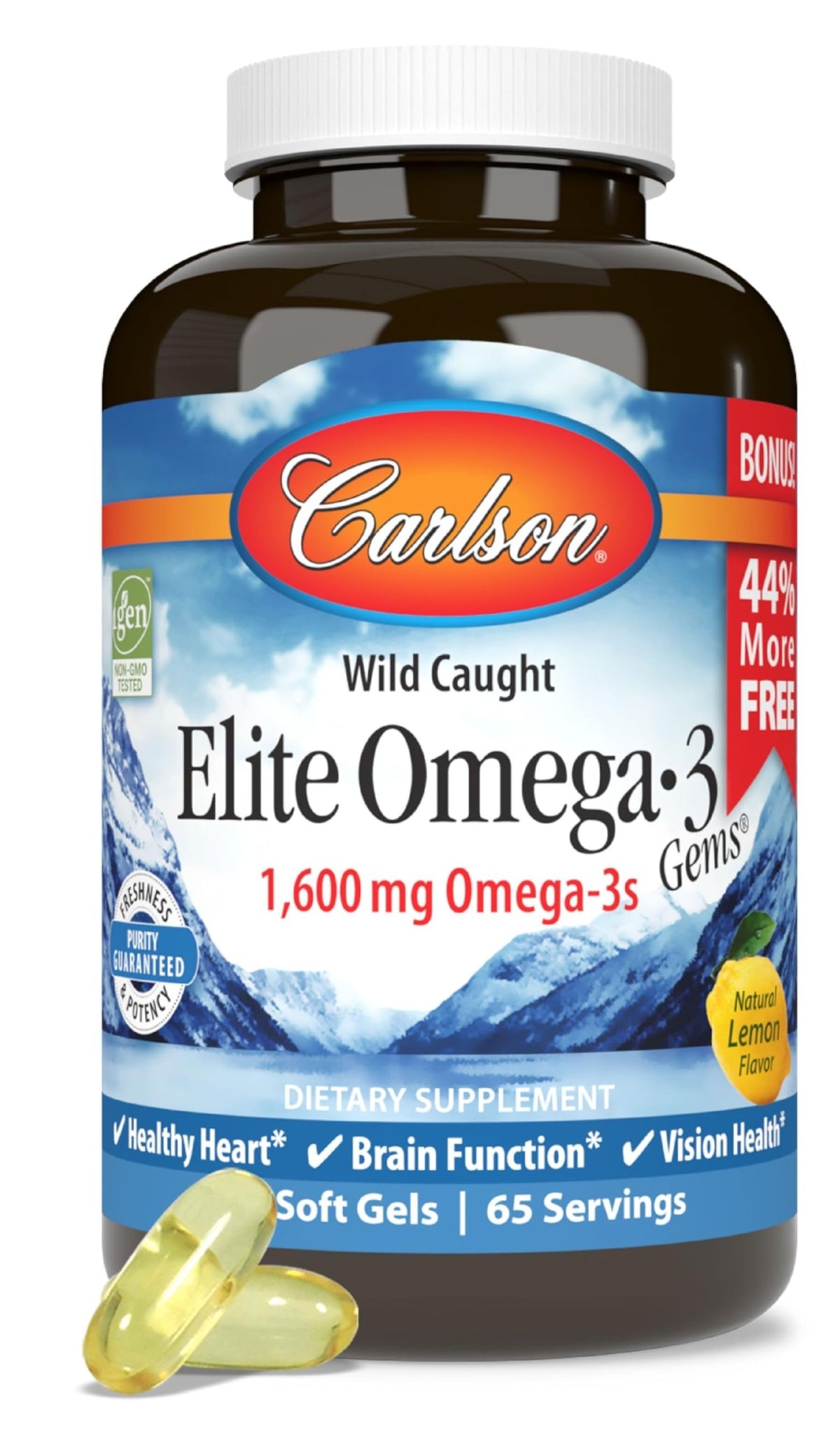 Carlson - Elite Omega-3 Gems, 1600 mg Omega-3 Fatty Acids Including EPA and DHA, Norwegian, Wild-Caught Fish Oil Supplement, Sustainably Sourced Omega - FENGGESTORE20