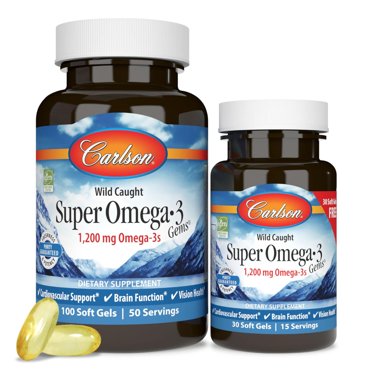 Carlson - Super Omega-3 Gems, 1200 mg Omega-3 Fatty Acids with EPA and DHA, Wild-Caught Norwegian Supplement, Sustainably Sourced Fish Oil Capsules, - FENGGESTORE20