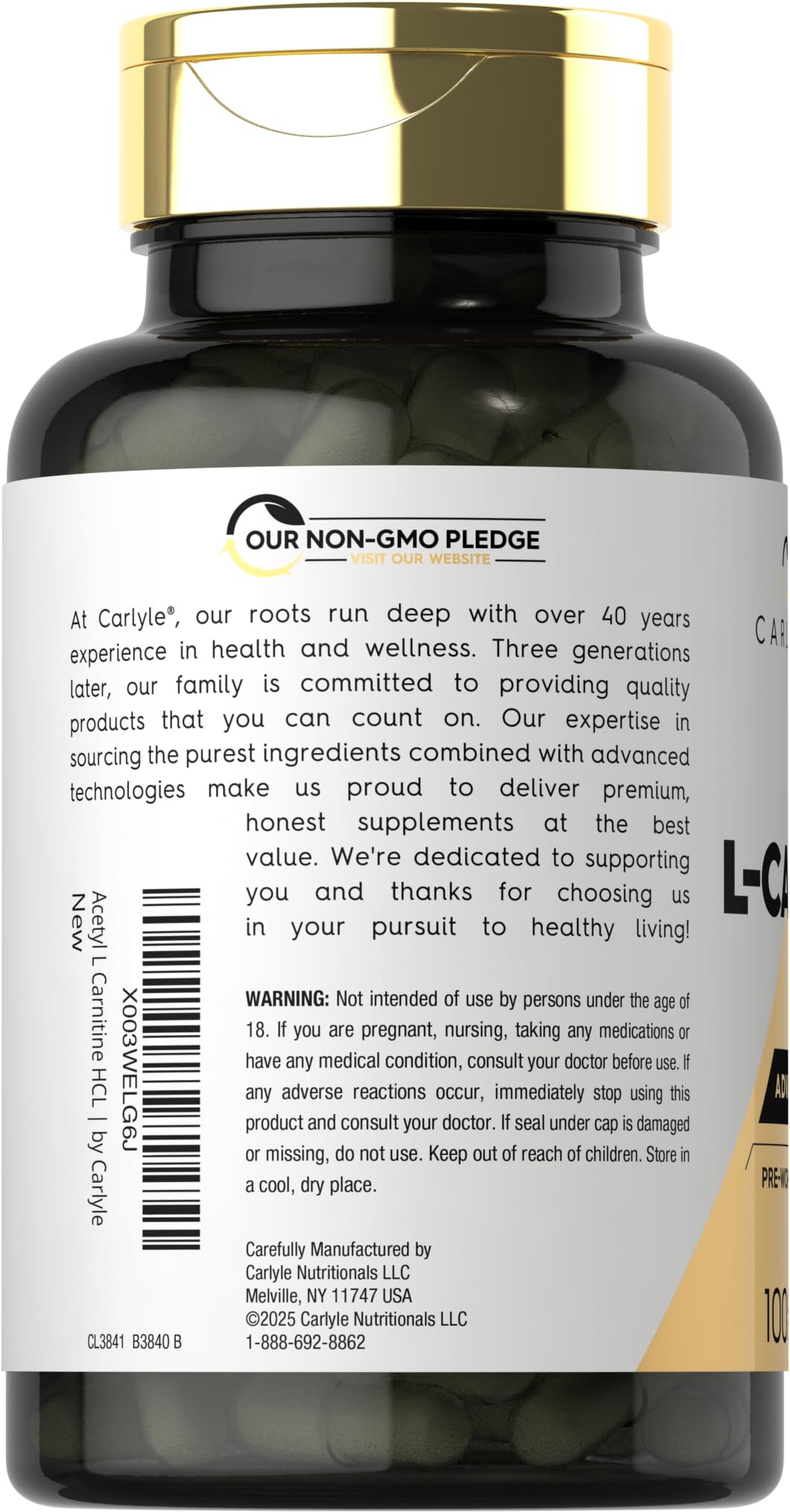 Carlyle Acetyl L-Carnitine HCL | 1000mg | 100 Capsules | Advanced Athlete Formula | Pre-Workout Supplement | Non-GMO & Gluten Free - FENGGESTORE20