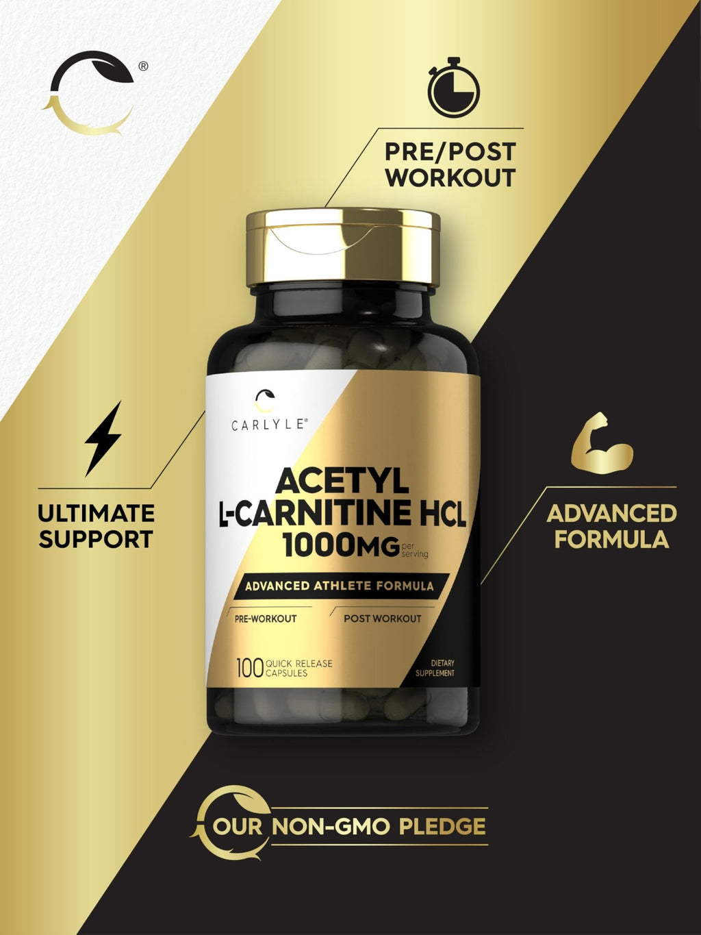 Carlyle Acetyl L-Carnitine HCL | 1000mg | 100 Capsules | Advanced Athlete Formula | Pre-Workout Supplement | Non-GMO & Gluten Free - FENGGESTORE20