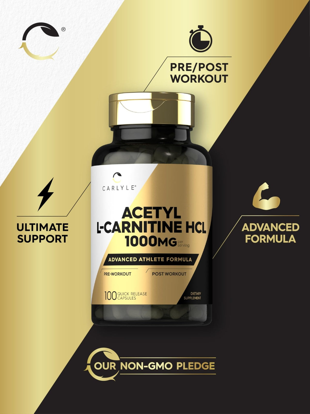 Carlyle Acetyl L-Carnitine HCL | 1000mg | 100 Capsules | Advanced Athlete Formula | Pre-Workout Supplement | Non-GMO & Gluten Free - FENGGESTORE20