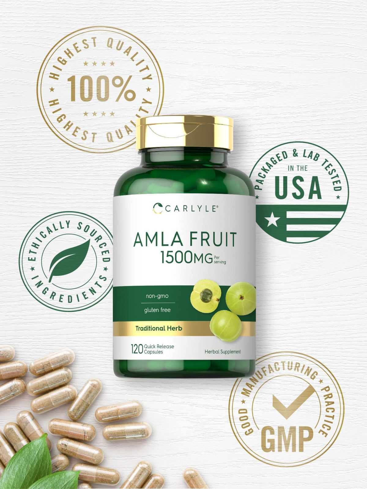 Carlyle Amla Capsules 1500mg | 120 Count | Amalaki Fruit | Herbal Extract Supplement | Non-GMO and Gluten Free - FENGGESTORE20