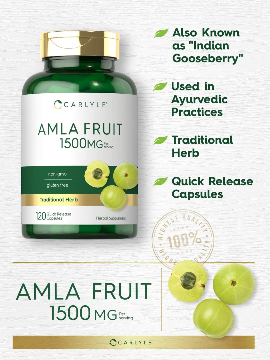 Carlyle Amla Capsules 1500mg | 120 Count | Amalaki Fruit | Herbal Extract Supplement | Non-GMO and Gluten Free - FENGGESTORE20