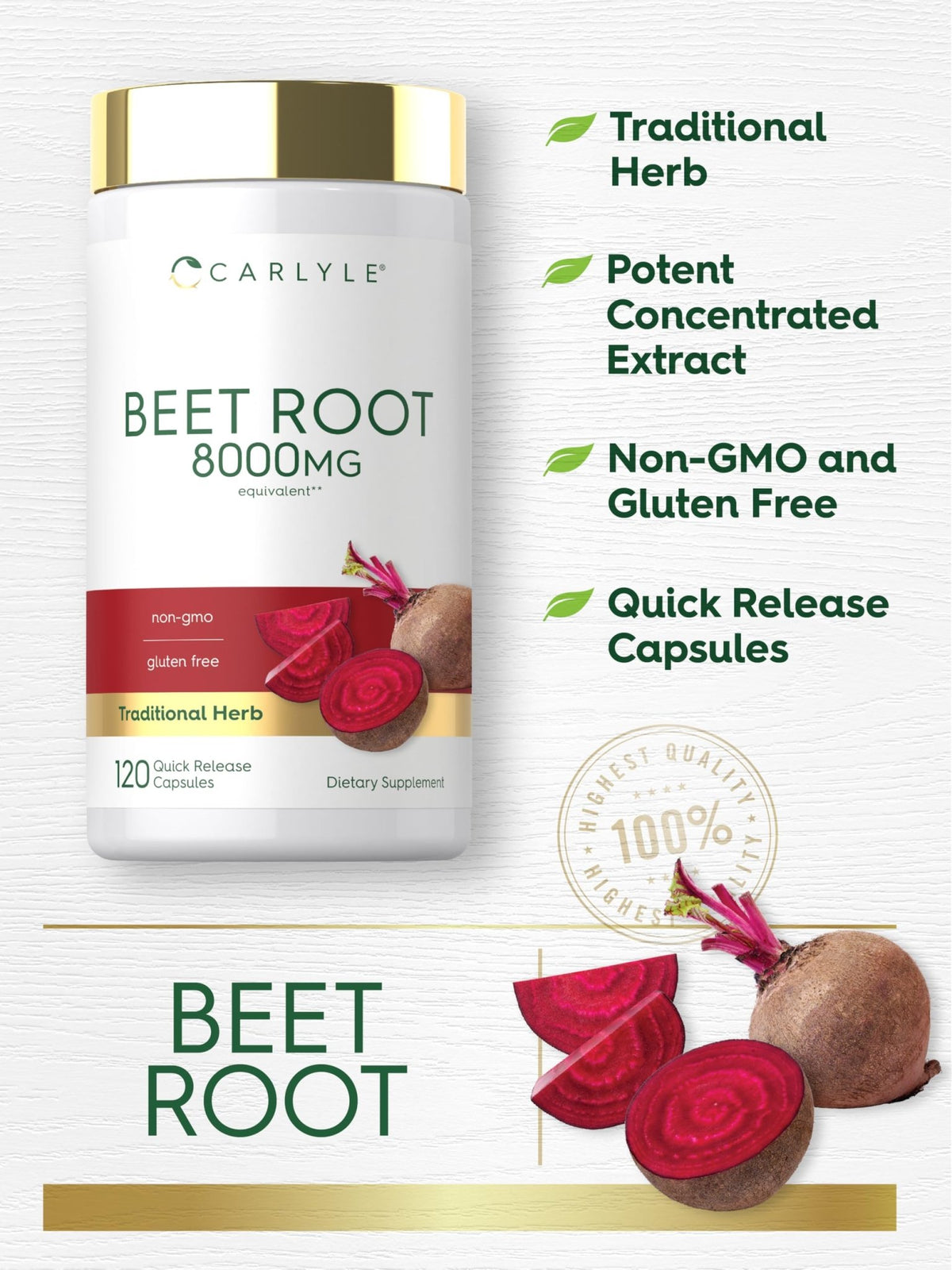 Carlyle Beet Root Capsules | 120 Count | Quick Release Capsules | Non-GMO and Gluten Free Supplement - FENGGESTORE20