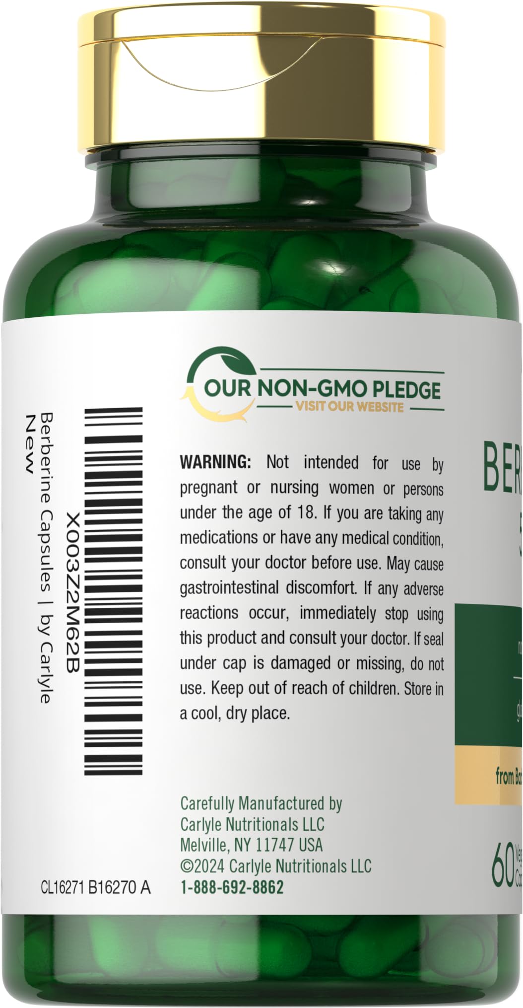 Carlyle Berberine HCL Supplement | 500,000mcg | 60 Capsules | Vegetarian, Non-GMO, Gluten Free - FENGGESTORE20