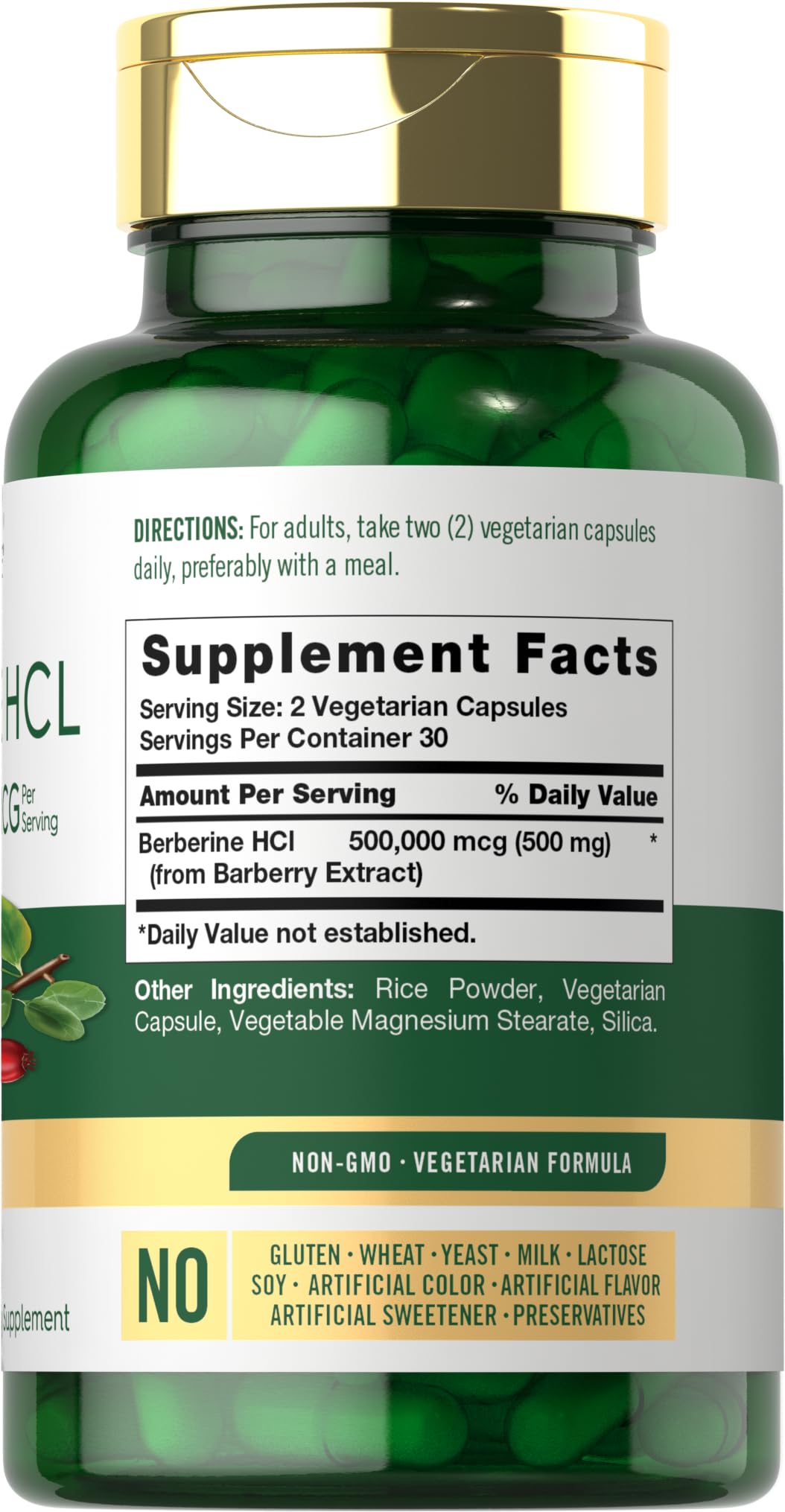 Carlyle Berberine HCL Supplement | 500,000mcg | 60 Capsules | Vegetarian, Non-GMO, Gluten Free - FENGGESTORE20