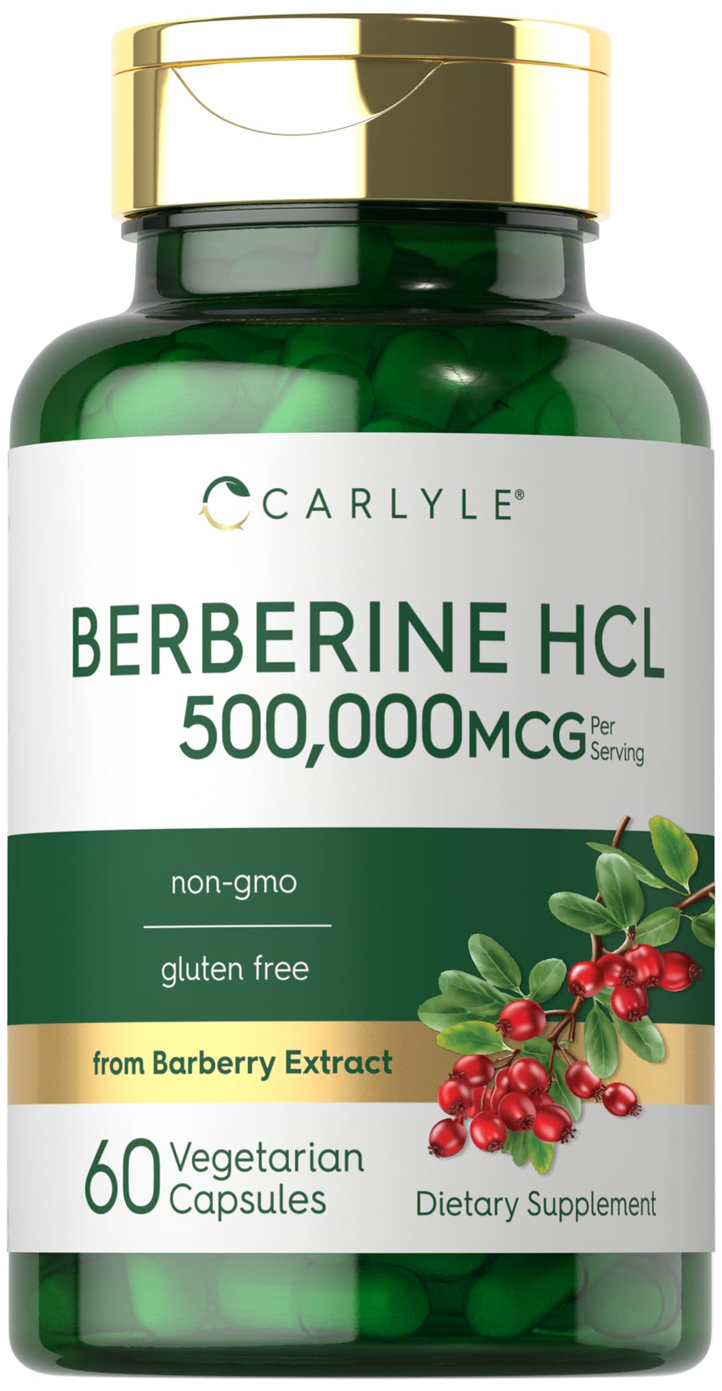 Carlyle Berberine HCL Supplement | 500,000mcg | 60 Capsules | Vegetarian, Non-GMO, Gluten Free - FENGGESTORE20