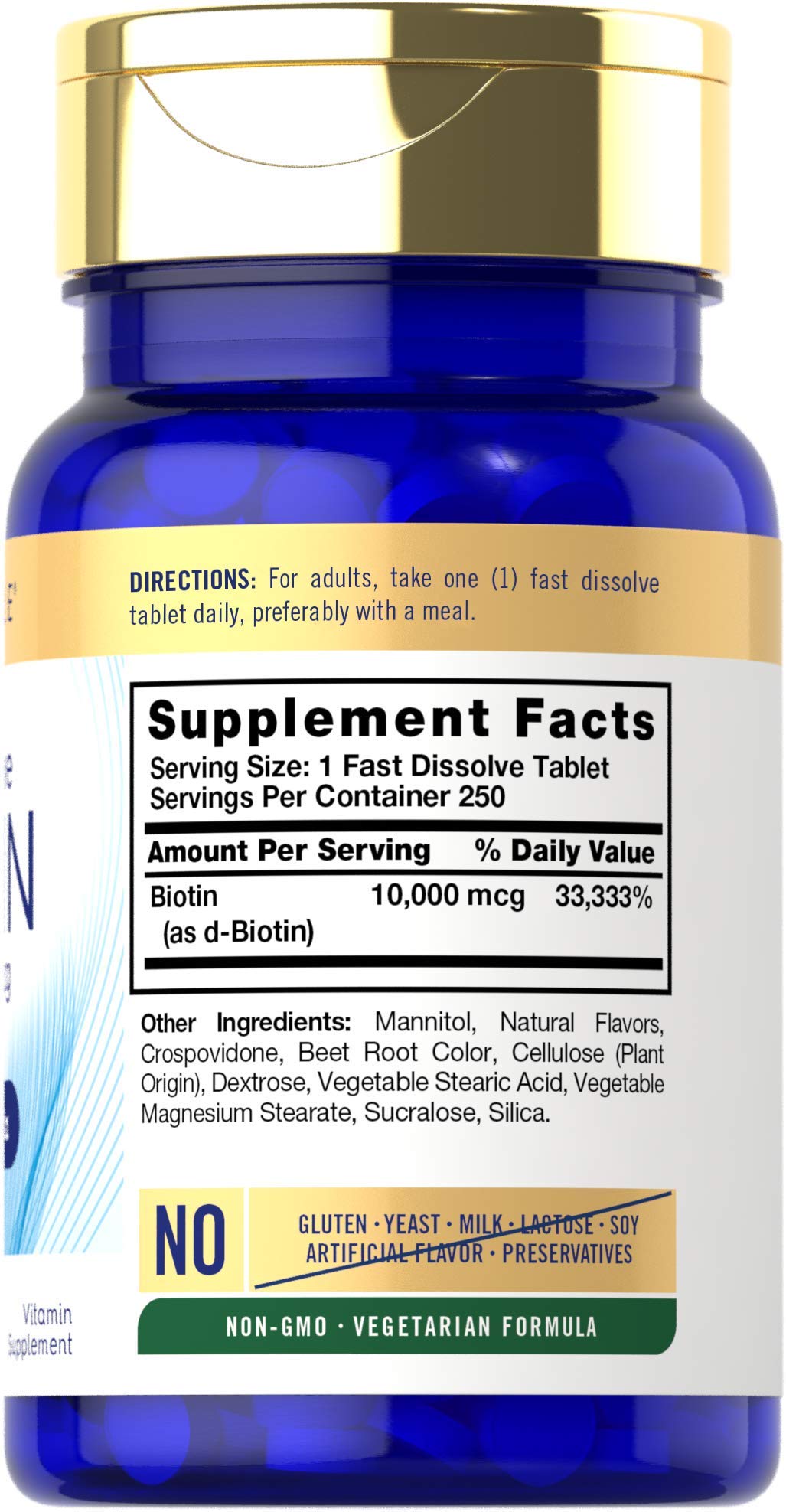 Carlyle Biotin 10000mcg | 250 Fast Dissolve Tablets | Max Strength | Vegetarian, Non-GMO, Gluten Free Supplement - FENGGESTORE20