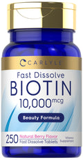 Carlyle Biotin 10000mcg | 250 Fast Dissolve Tablets | Max Strength | Vegetarian, Non-GMO, Gluten Free Supplement - FENGGESTORE20