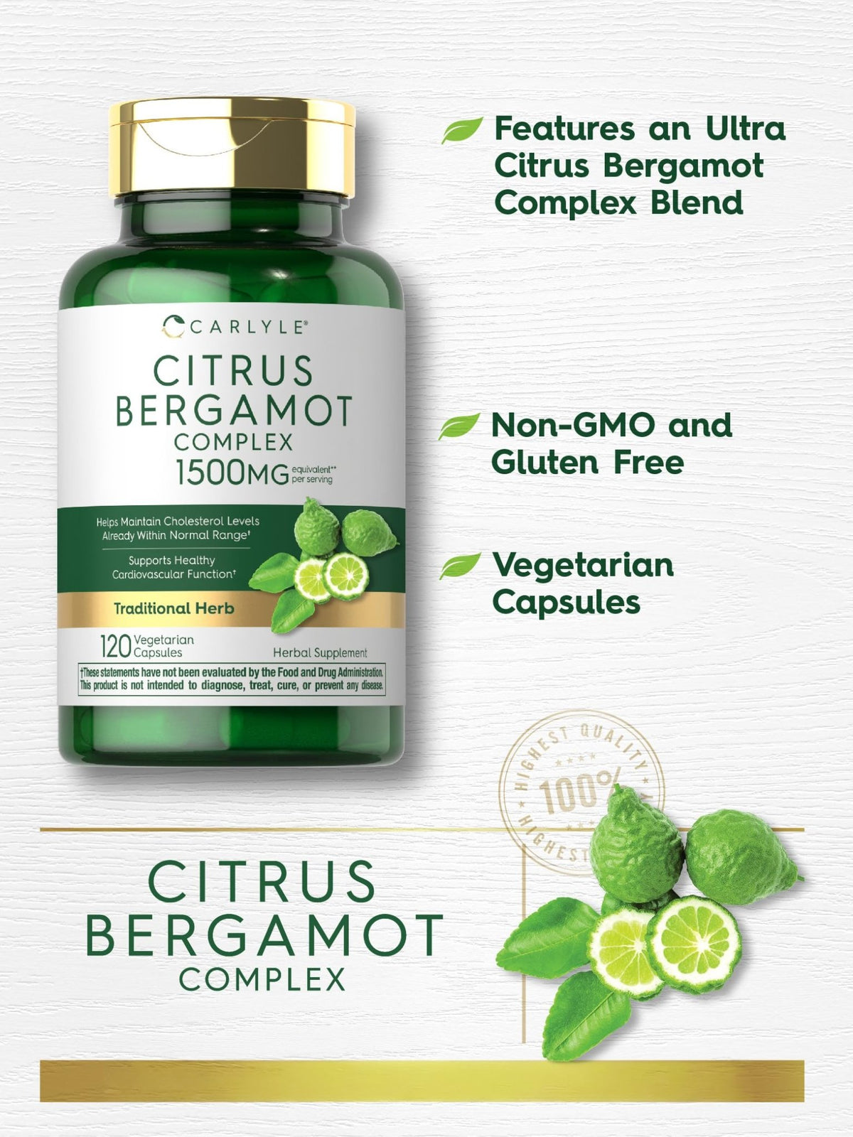 Carlyle Citrus Bergamot Supplement | Extract Complex | 120 Capsules | Non-GMO, Gluten Free - FENGGESTORE20