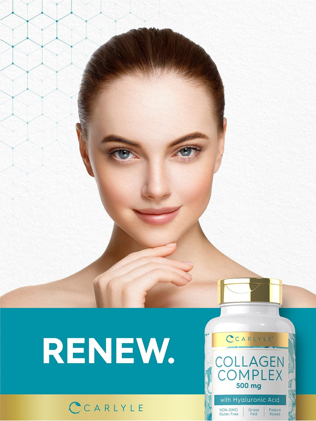 Carlyle Collagen Pills with Hyaluronic Acid | 500mg | 90 Capsules | Hydrolyzed Collagen Type 1 and 3 | Non-GMO, Gluten Free Supplement - FENGGESTORE20