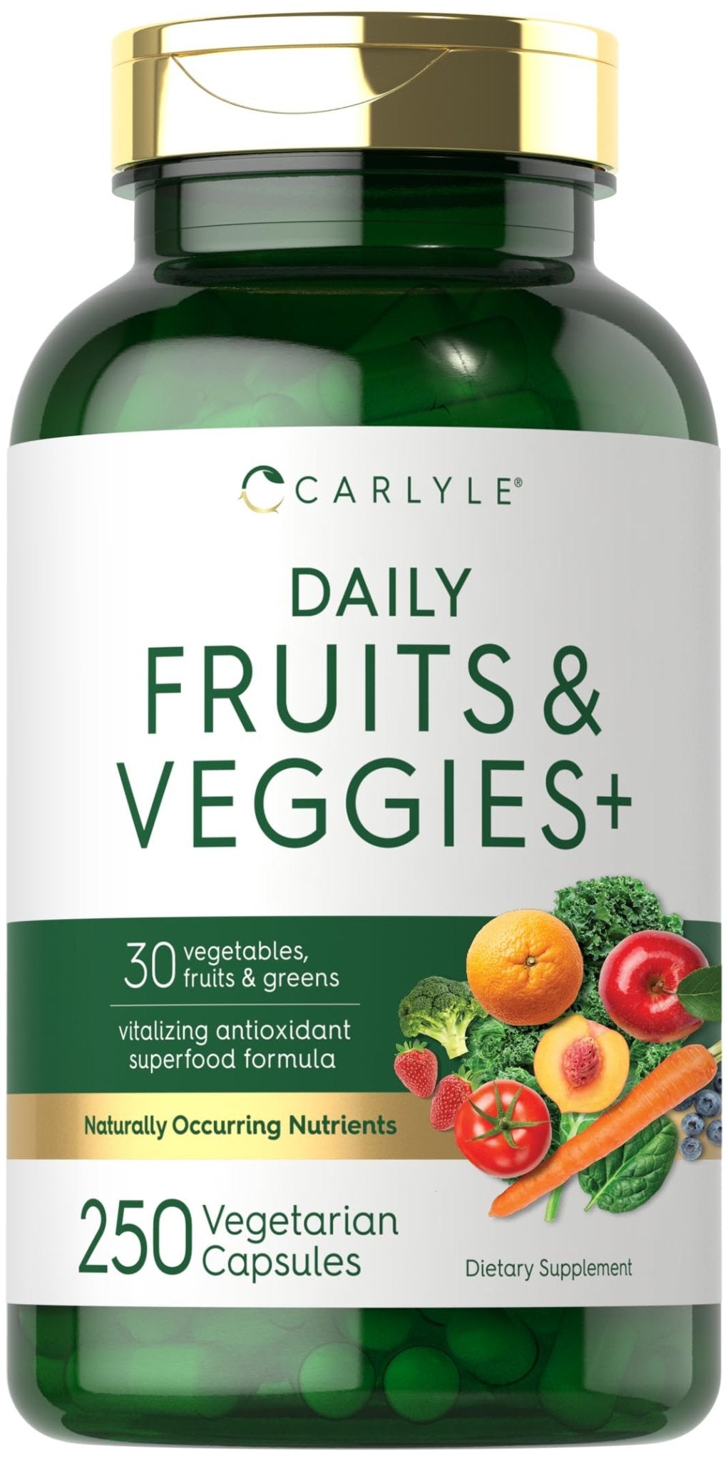 Carlyle Fruits and Veggies Supplement | 250 Capsules | Made with 30 Fruits and Vegetables | Vegetarian, Non-GMO, Gluten Free Superfood Formula - FENGGESTORE20