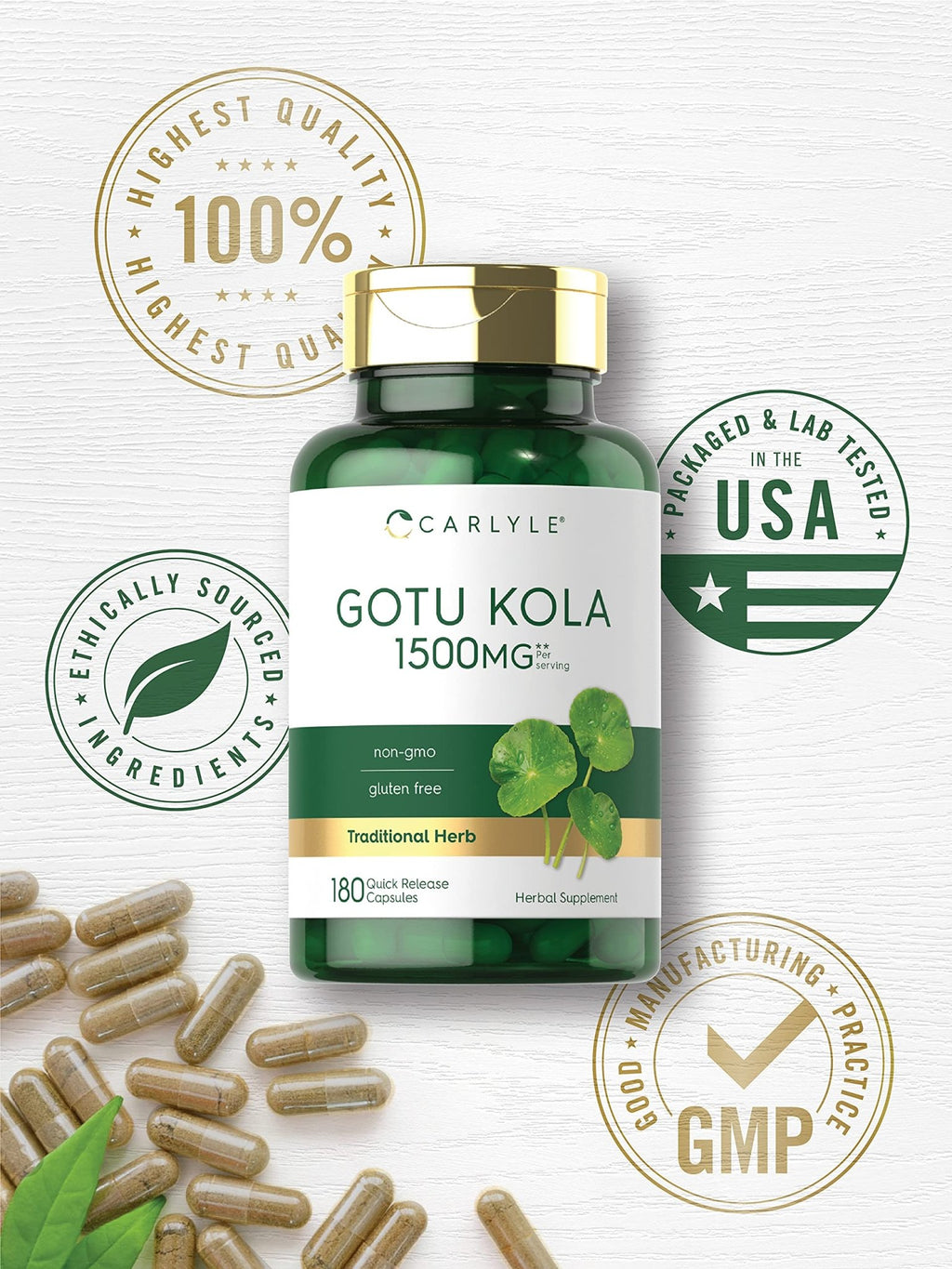 Carlyle Gotu Kola Capsules | 180 Count | Non-GMO, Gluten Free | Traditional Herb Extract - FENGGESTORE20