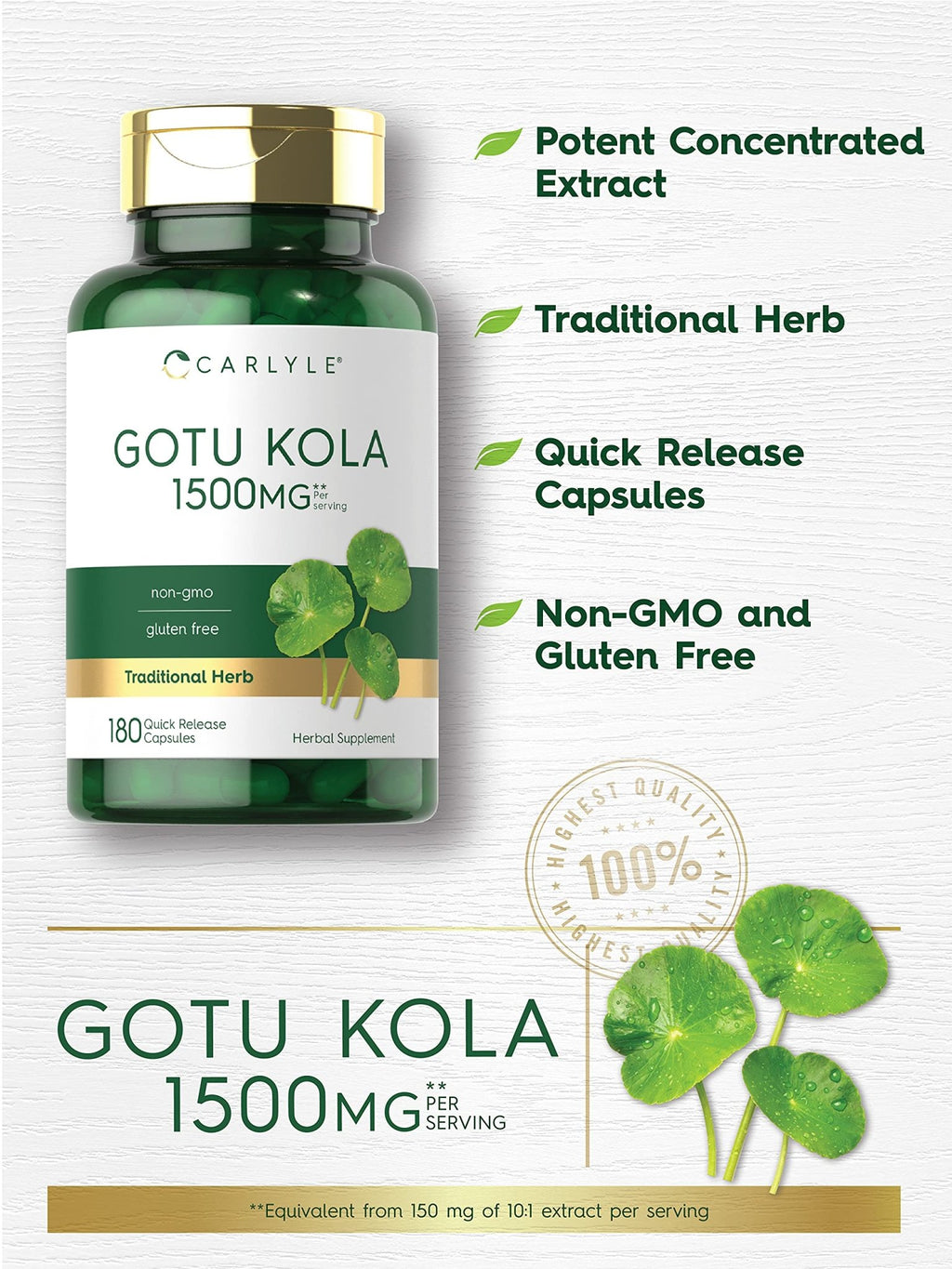 Carlyle Gotu Kola Capsules | 180 Count | Non-GMO, Gluten Free | Traditional Herb Extract - FENGGESTORE20