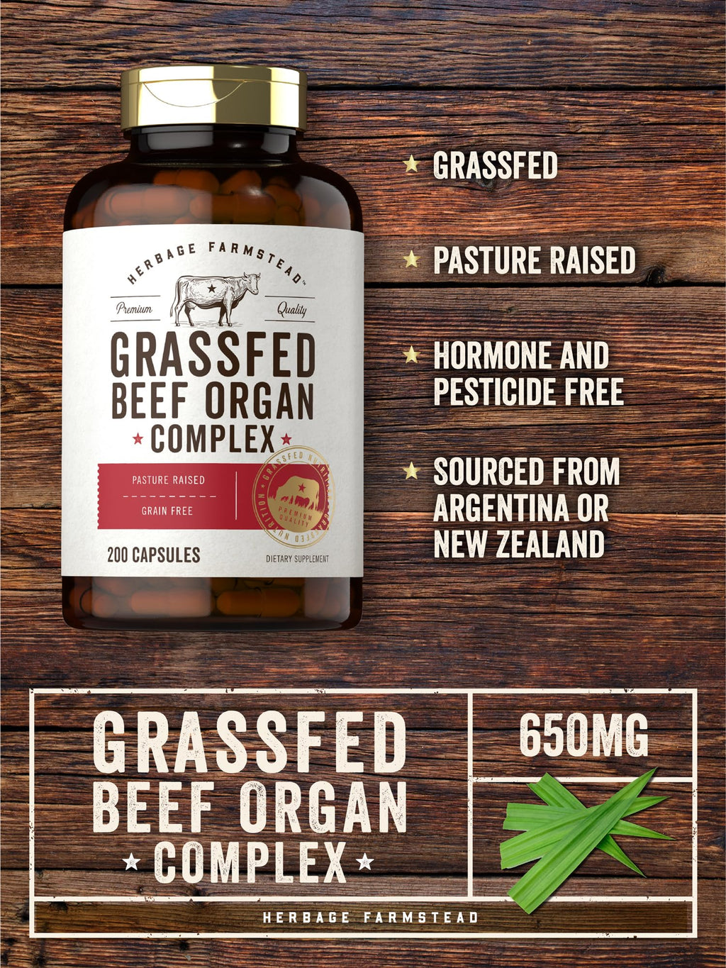 Carlyle Grass Fed Beef Organ Complex | 200 Capsules | Pasture Raised, Grain Free Supplement | with Desiccated Liver, Kidney, Pancreas, Heart, Spleen - FENGGESTORE20