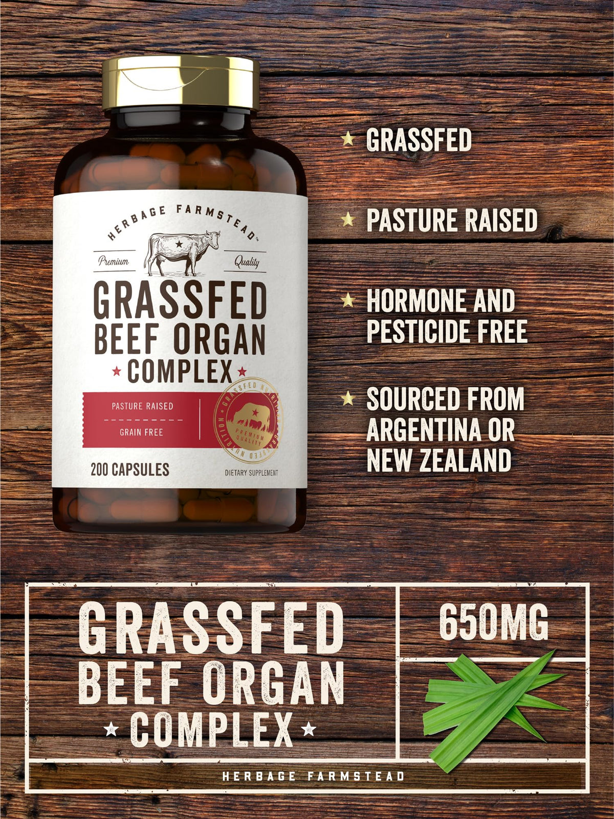 Carlyle Grass Fed Beef Organ Complex | 200 Capsules | Pasture Raised, Grain Free Supplement | with Desiccated Liver, Kidney, Pancreas, Heart, Spleen - FENGGESTORE20
