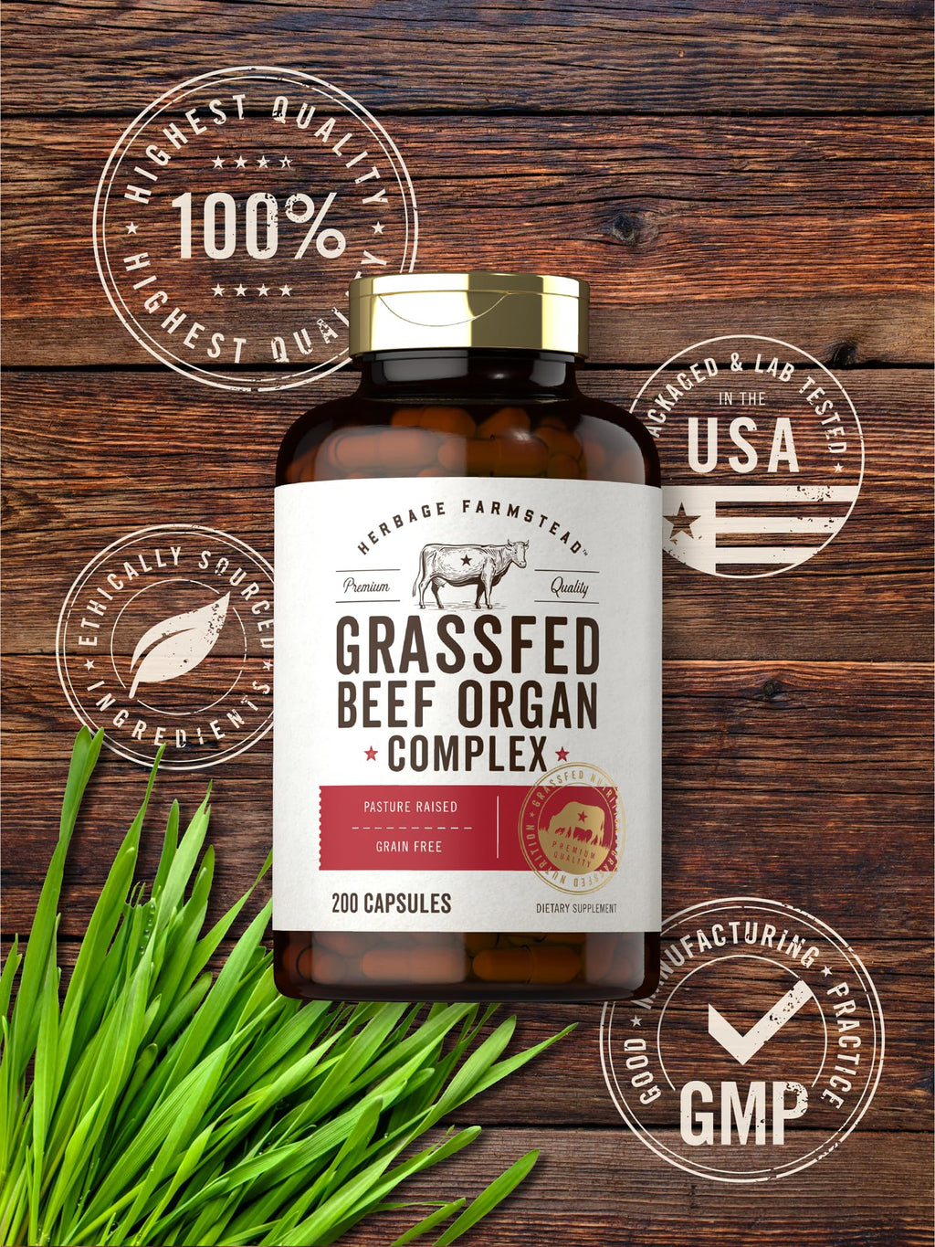 Carlyle Grass Fed Beef Organ Complex | 200 Capsules | Pasture Raised, Grain Free Supplement | with Desiccated Liver, Kidney, Pancreas, Heart, Spleen - FENGGESTORE20