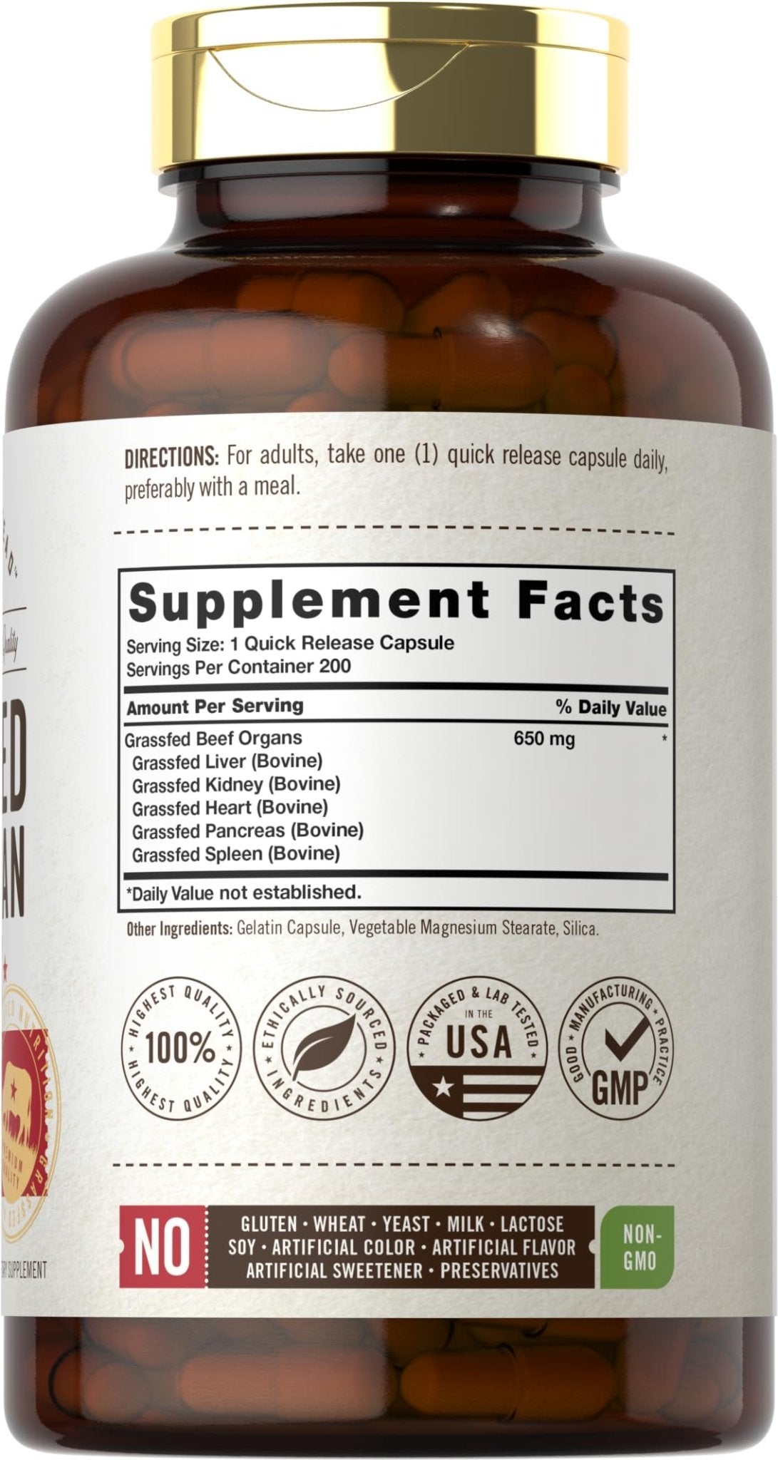 Carlyle Grass Fed Beef Organ Complex | 200 Capsules | Pasture Raised, Grain Free Supplement | with Desiccated Liver, Kidney, Pancreas, Heart, Spleen - FENGGESTORE20
