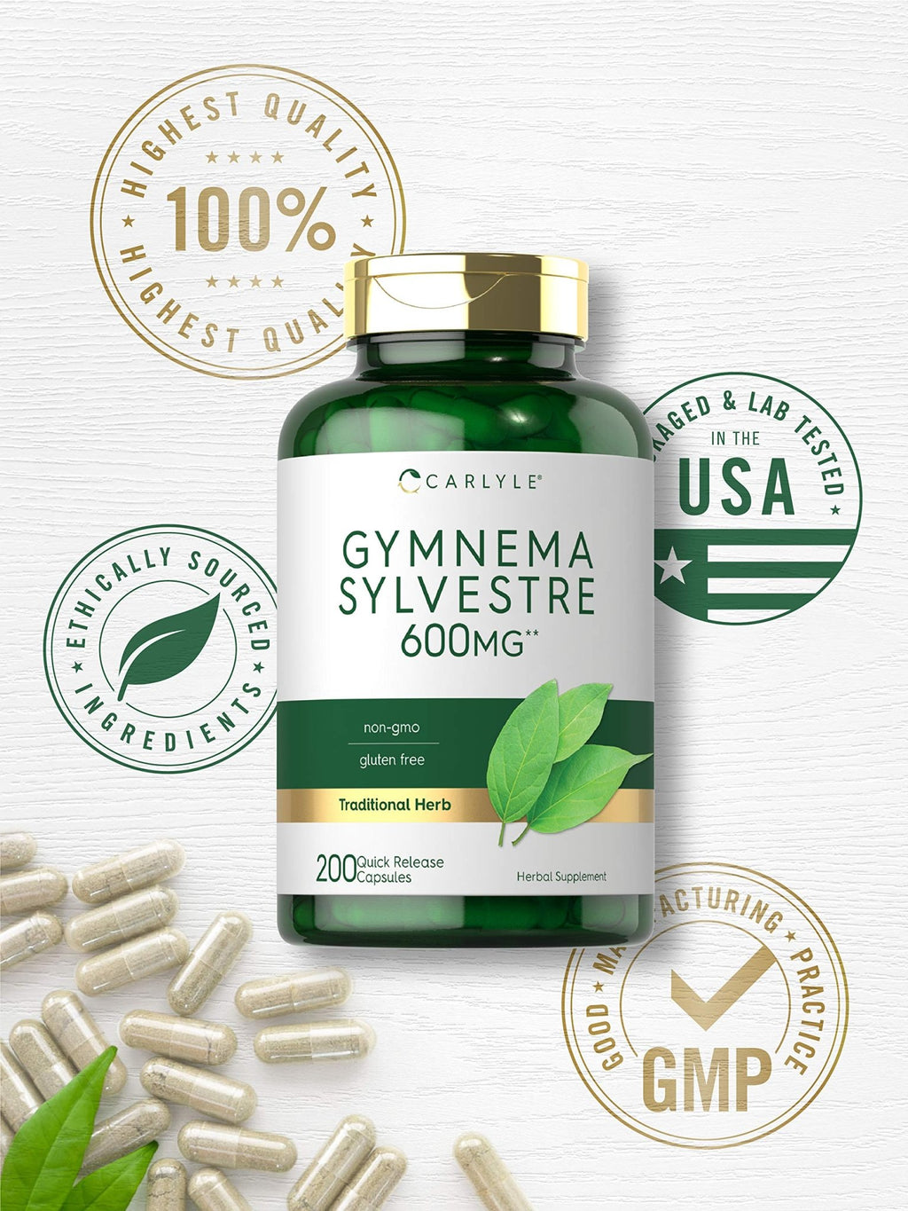 Carlyle Gymnema Sylvestre Capsules | 200 Count | Non-GMO and Gluten Free Supplement - FENGGESTORE20
