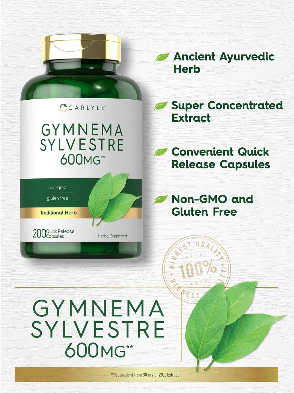 Carlyle Gymnema Sylvestre Capsules | 200 Count | Non-GMO and Gluten Free Supplement - FENGGESTORE20