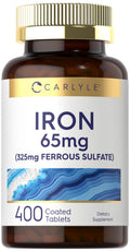 Carlyle Iron Ferrous Sulfate 325mg, 65 mg | 400 Tablets | Non-GMO, Gluten Free, and Vegetarian Supplement | High Potency - FENGGESTORE20