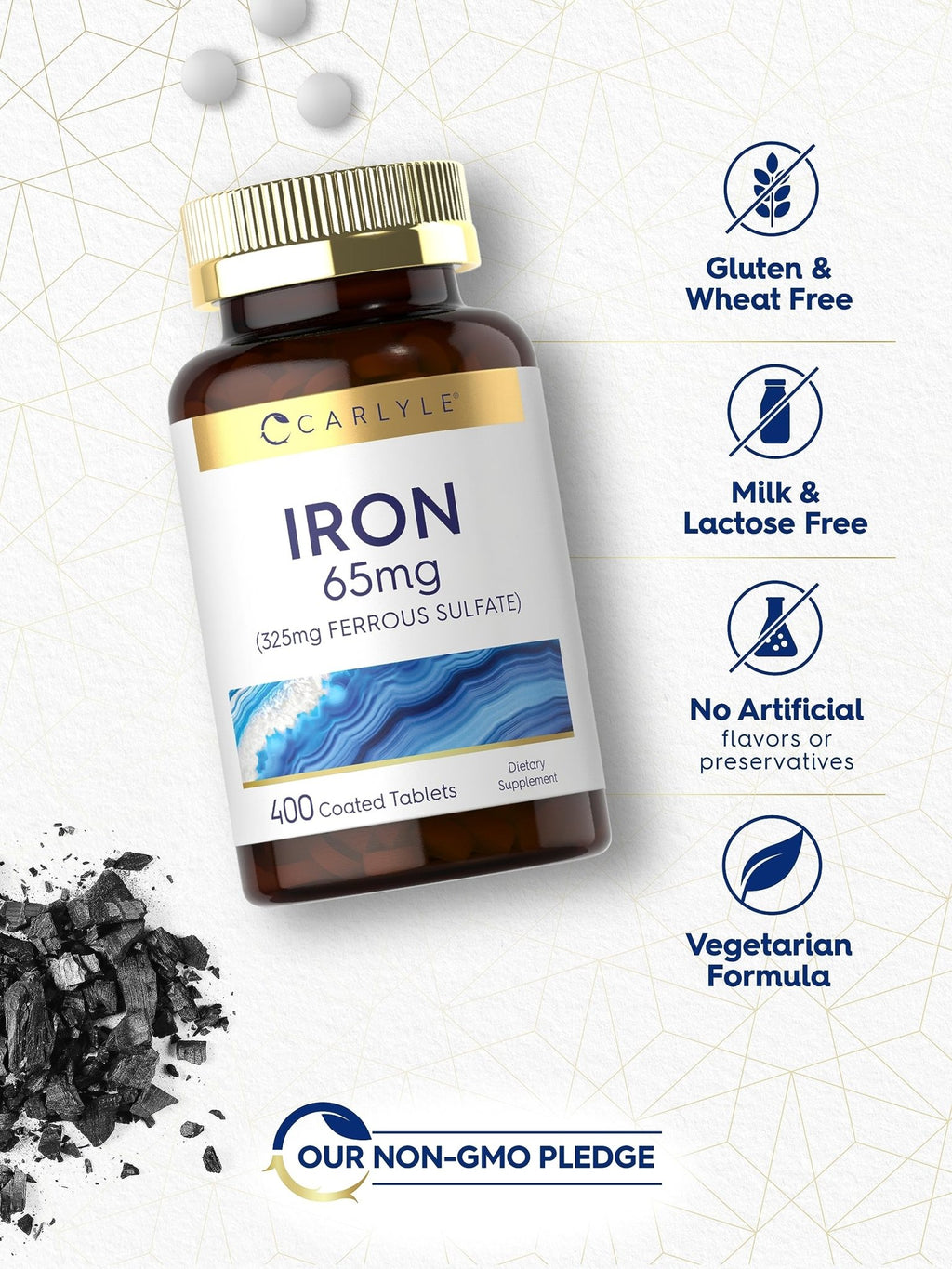 Carlyle Iron Ferrous Sulfate 325mg, 65 mg | 400 Tablets | Non-GMO, Gluten Free, and Vegetarian Supplement | High Potency - FENGGESTORE20