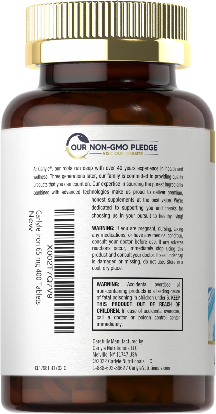 Carlyle Iron Ferrous Sulfate 325mg, 65 mg | 400 Tablets | Non-GMO, Gluten Free, and Vegetarian Supplement | High Potency - FENGGESTORE20