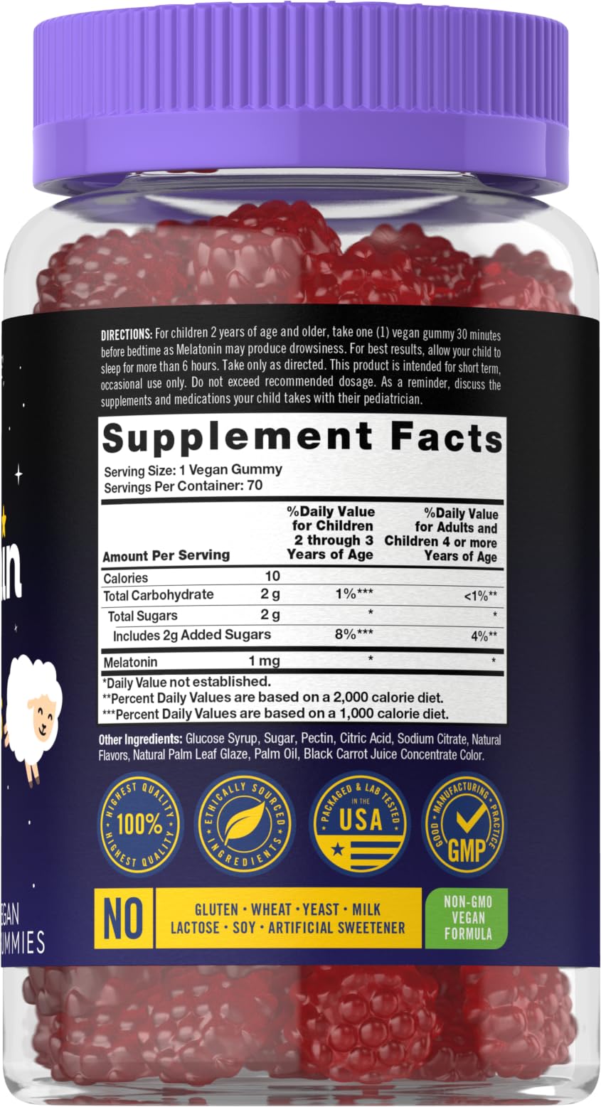Carlyle Kids Melatonin Gummies | 1 mg 70 Count | Fruit Flavor Gummy | Vegan, Non-GMO, Gluten Free - FENGGESTORE20