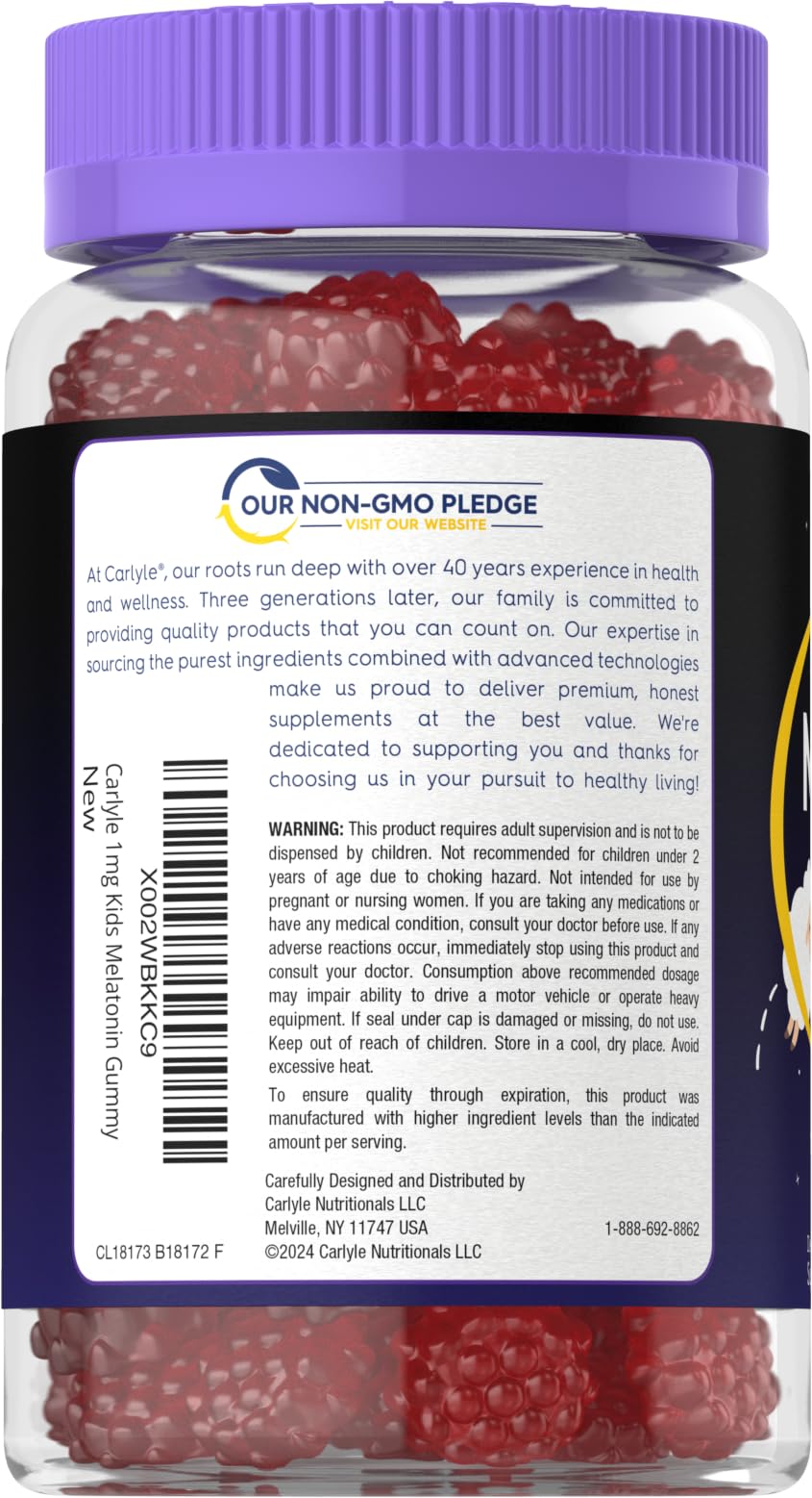 Carlyle Kids Melatonin Gummies | 1 mg 70 Count | Fruit Flavor Gummy | Vegan, Non-GMO, Gluten Free - FENGGESTORE20