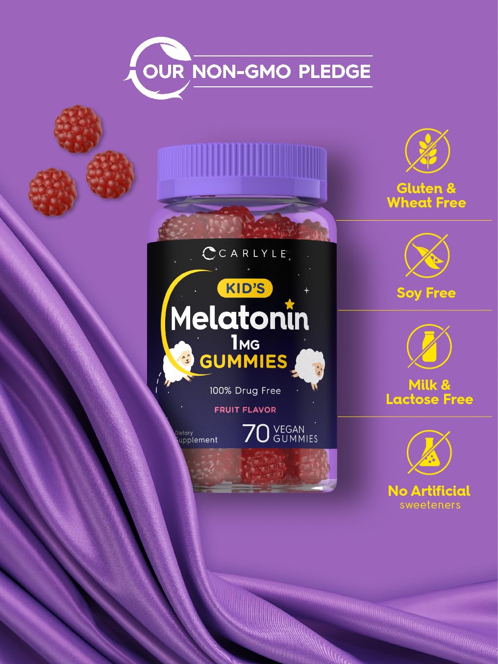 Carlyle Kids Melatonin Gummies | 1 mg 70 Count | Fruit Flavor Gummy | Vegan, Non-GMO, Gluten Free - FENGGESTORE20
