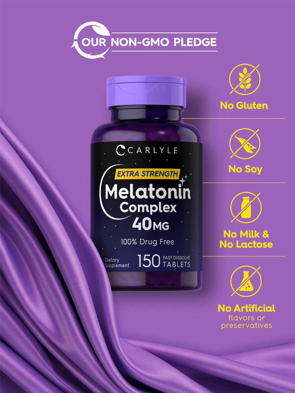 Carlyle Melatonin 40mg Complex | 150 Fast Dissolve Tablets | Extra Strength Support | with Ashwagandha and Chamomile | Vegetarian, Non-GMO, Gluten Free Supplement - FENGGESTORE20