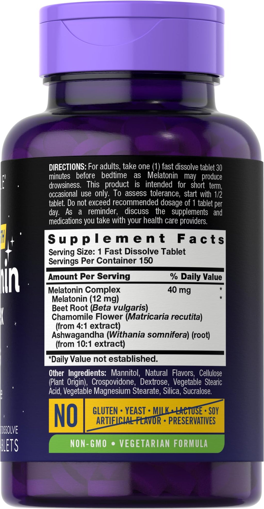 Carlyle Melatonin 40mg Complex | 150 Fast Dissolve Tablets | Extra Strength Support | with Ashwagandha and Chamomile | Vegetarian, Non-GMO, Gluten Free Supplement - FENGGESTORE20
