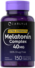 Carlyle Melatonin 40mg Complex | 150 Fast Dissolve Tablets | Extra Strength Support | with Ashwagandha and Chamomile | Vegetarian, Non-GMO, Gluten Free Supplement - FENGGESTORE20