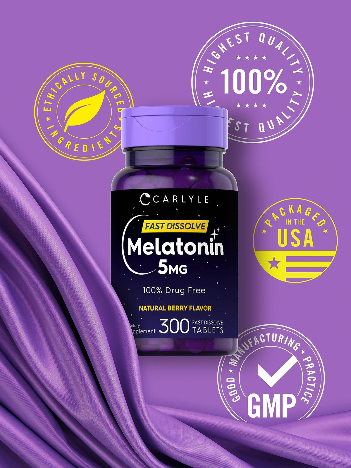 Carlyle Melatonin 5 mg Fast Dissolve 300 Tablets | Berry Flavor | Vegetarian, Non-GMO Supplement - FENGGESTORE20