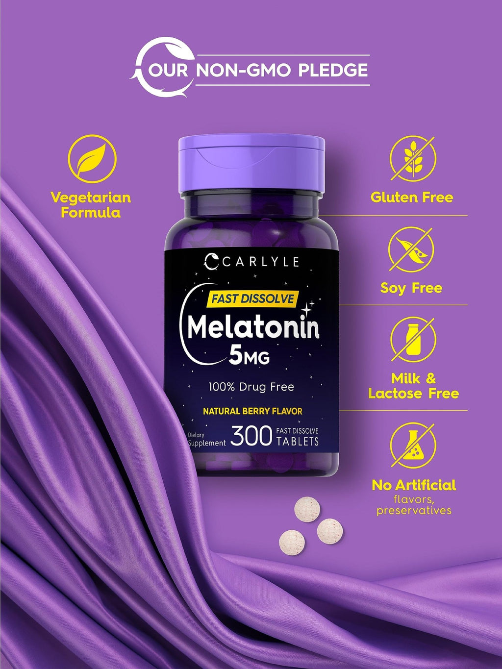 Carlyle Melatonin 5 mg Fast Dissolve 300 Tablets | Berry Flavor | Vegetarian, Non-GMO Supplement - FENGGESTORE20