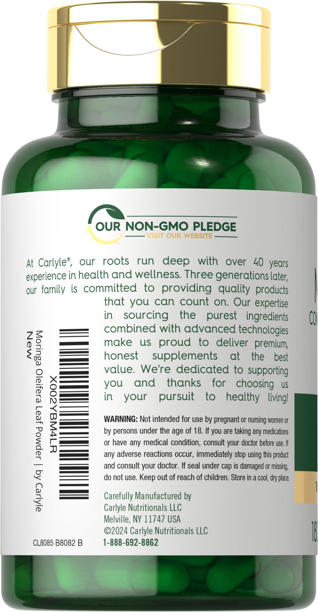 Carlyle Moringa Oleifera Supplement | 180 Capsules | Complete Green Superfood for Women and Men | Non-GMO and Gluten Free | from Moringa Leaf Powder - FENGGESTORE20