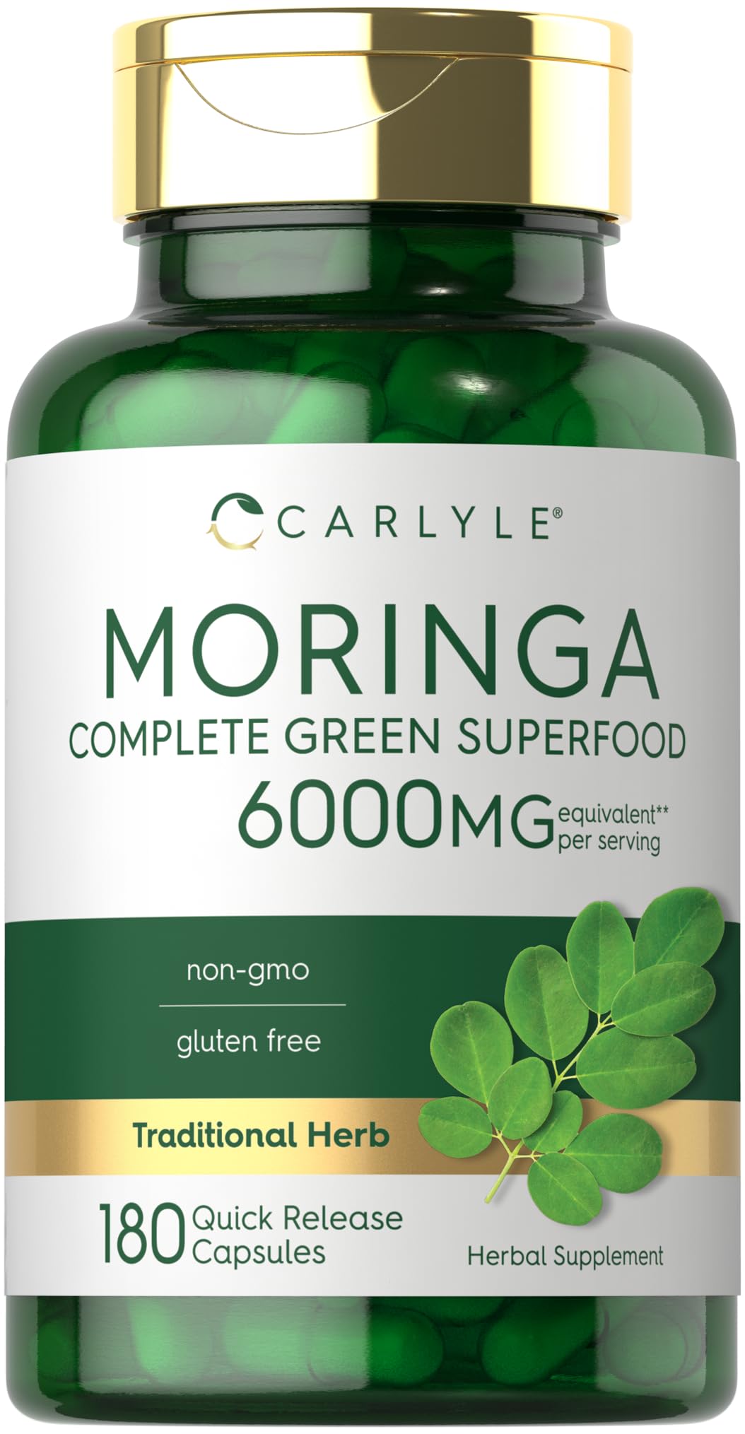 Carlyle Moringa Oleifera Supplement | 180 Capsules | Complete Green Superfood for Women and Men | Non-GMO and Gluten Free | from Moringa Leaf Powder - FENGGESTORE20