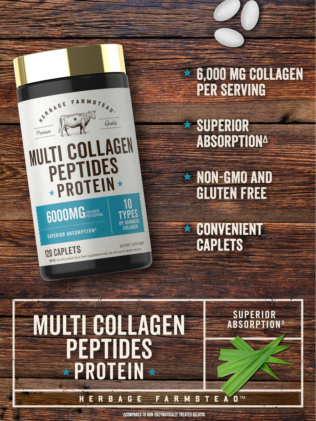 Carlyle Multi Collagen Peptides 6000mg | 120 Caplets | 10 Types of Advanced Collagen with Protein | Non-GMO, Gluten Free Supplement | by Herbage Farmstead - FENGGESTORE20
