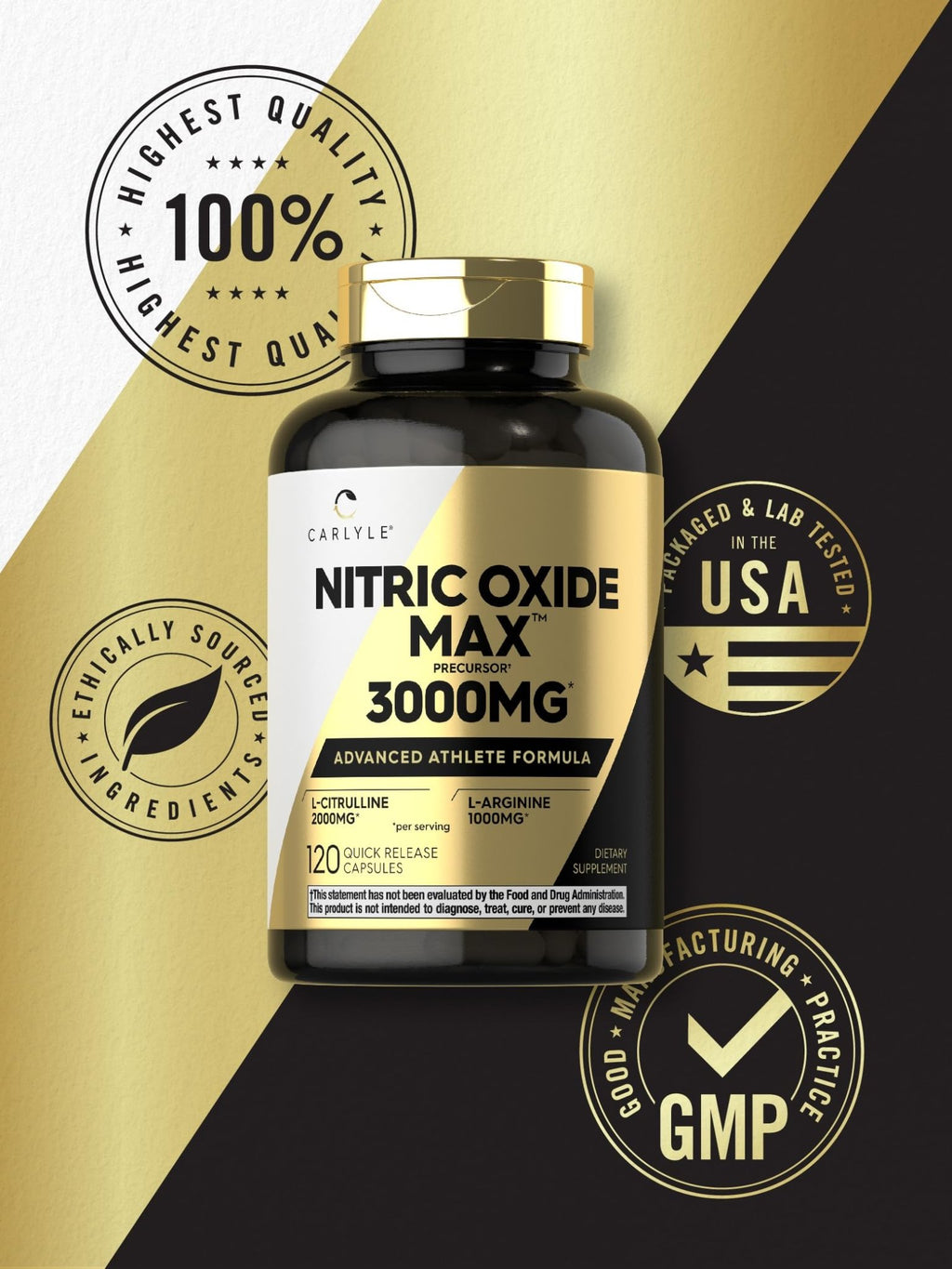 Carlyle Nitric Oxide Supplement 3000mg | 120 Capsules | with L-Arginine & L-Citrulline | for Men & Women | Pre & Post Workout | Non-GMO, Gluten Free - FENGGESTORE20