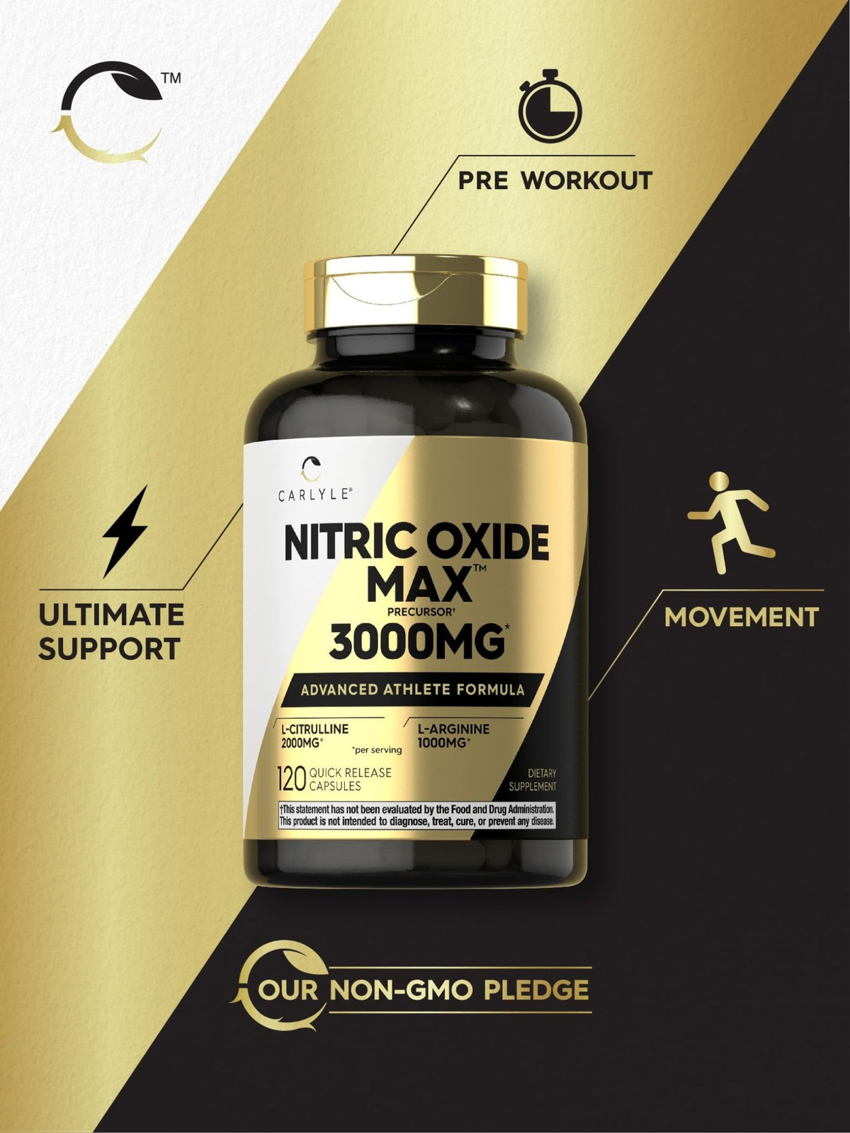 Carlyle Nitric Oxide Supplement 3000mg | 120 Capsules | with L-Arginine & L-Citrulline | for Men & Women | Pre & Post Workout | Non-GMO, Gluten Free - FENGGESTORE20