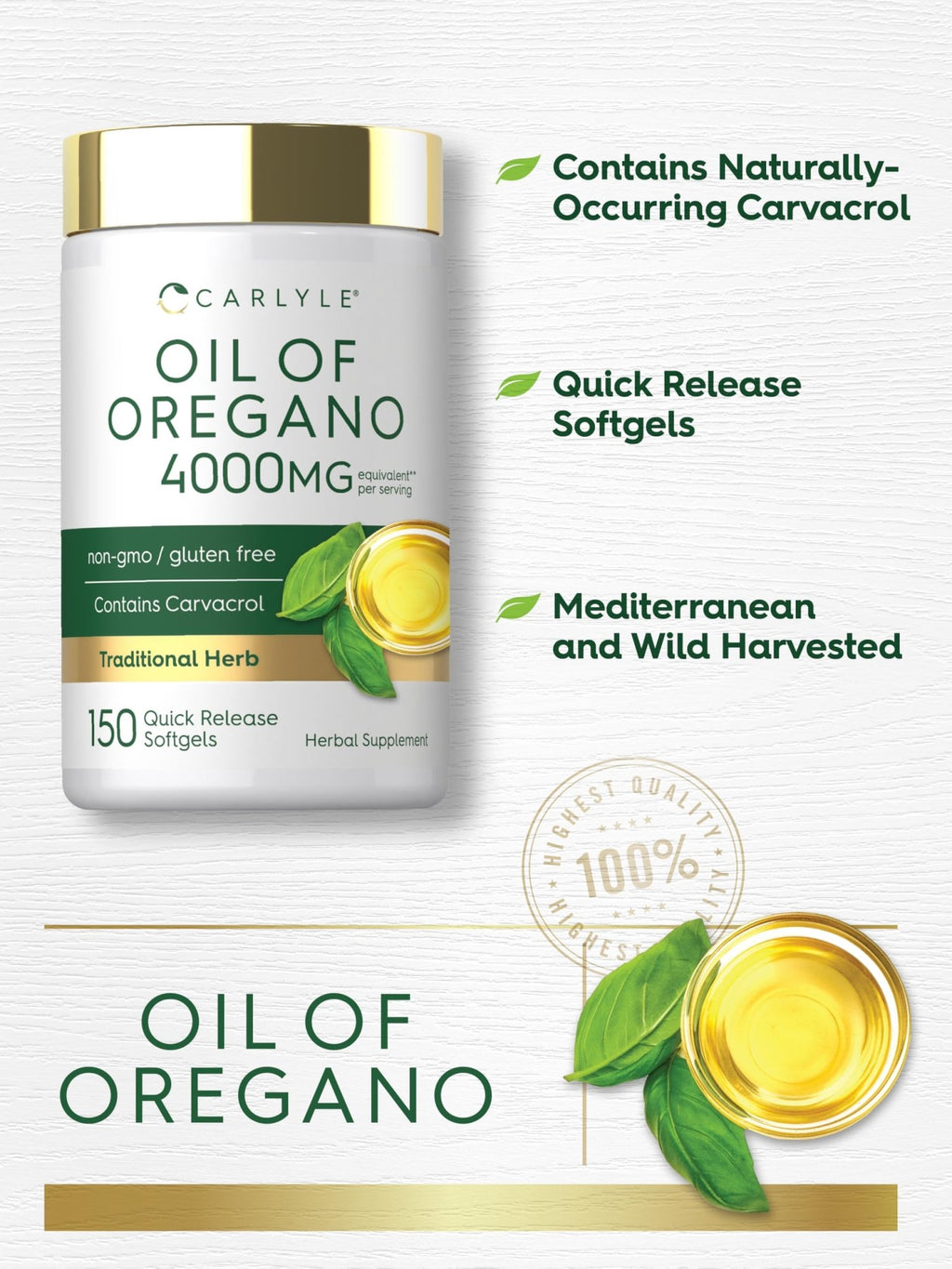 Carlyle Oregano Oil Supplement | 150 Softgel Capsules | Contains Carvacrol | Non-GMO & Gluten Free Formula - FENGGESTORE20