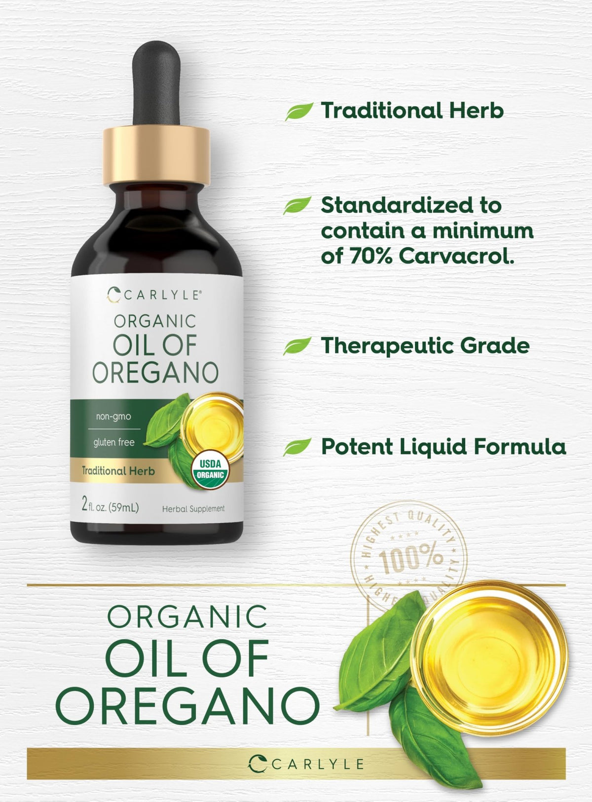 Carlyle Organic Oil of Oregano Liquid Drops - 2 fl oz - 1 Year Supply | Vegan Herbal Supplement | Non-GMO, Gluten Free - FENGGESTORE20