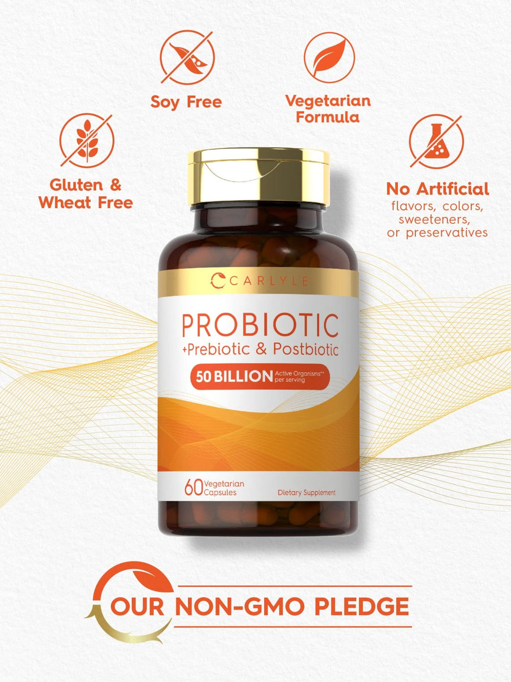 Carlyle Probiotic for Women and Men | 50 Billion CFU | 60 Capsules | Plus Prebiotic and Postbiotic | Complex Supplement | Vegetarian, Non-GMO, and Gluten Free - FENGGESTORE20