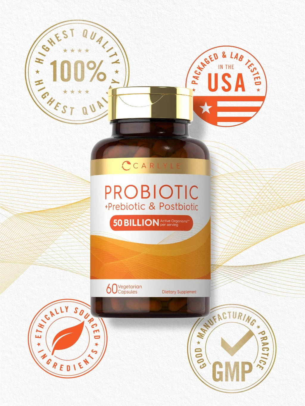 Carlyle Probiotic for Women and Men | 50 Billion CFU | 60 Capsules | Plus Prebiotic and Postbiotic | Complex Supplement | Vegetarian, Non-GMO, and Gluten Free - FENGGESTORE20