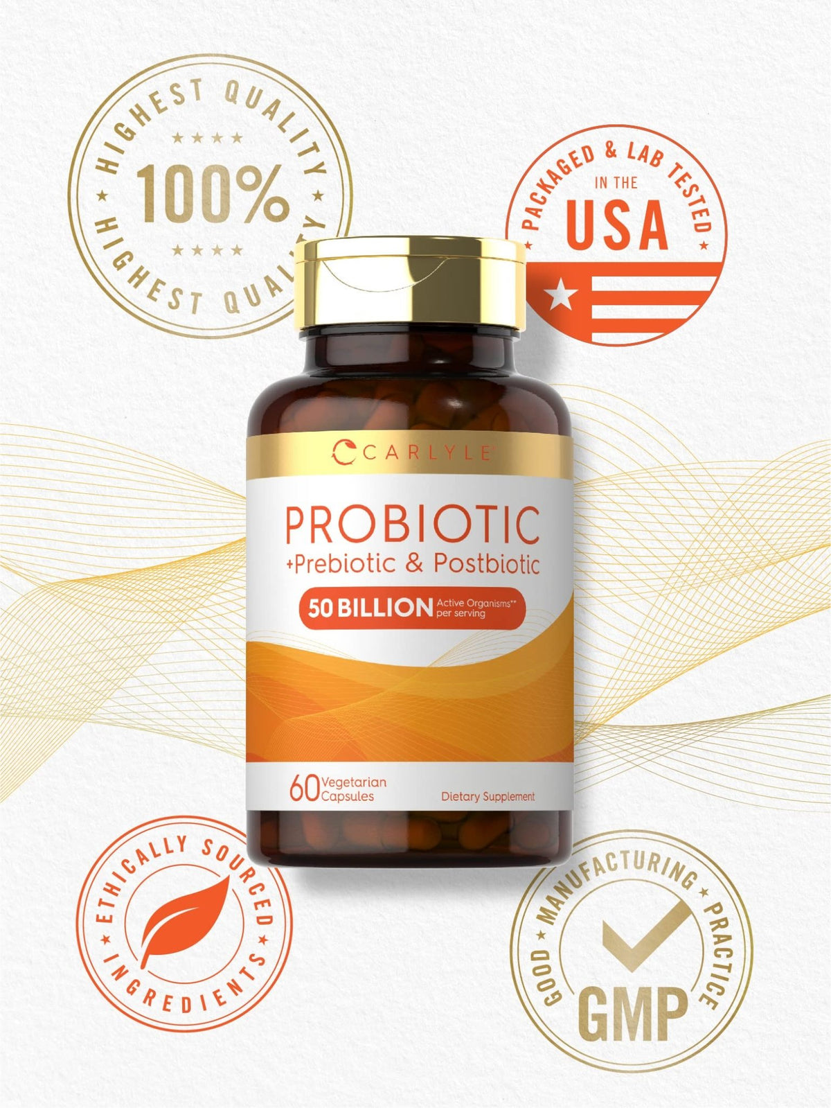 Carlyle Probiotic for Women and Men | 50 Billion CFU | 60 Capsules | Plus Prebiotic and Postbiotic | Complex Supplement | Vegetarian, Non-GMO, and Gluten Free - FENGGESTORE20
