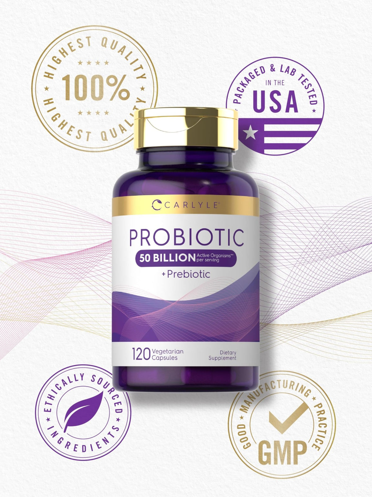 Carlyle Probiotics with Prebiotics | 120 Capsules | 50 Billion Active Organisms | Non-GMO & Gluten Free Supplement - FENGGESTORE20