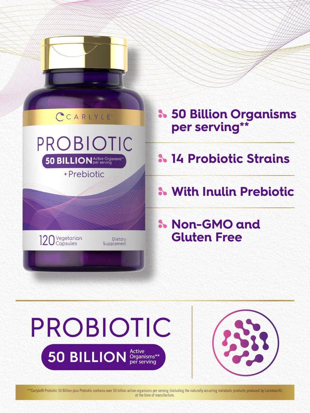 Carlyle Probiotics with Prebiotics | 120 Capsules | 50 Billion Active Organisms | Non-GMO & Gluten Free Supplement - FENGGESTORE20
