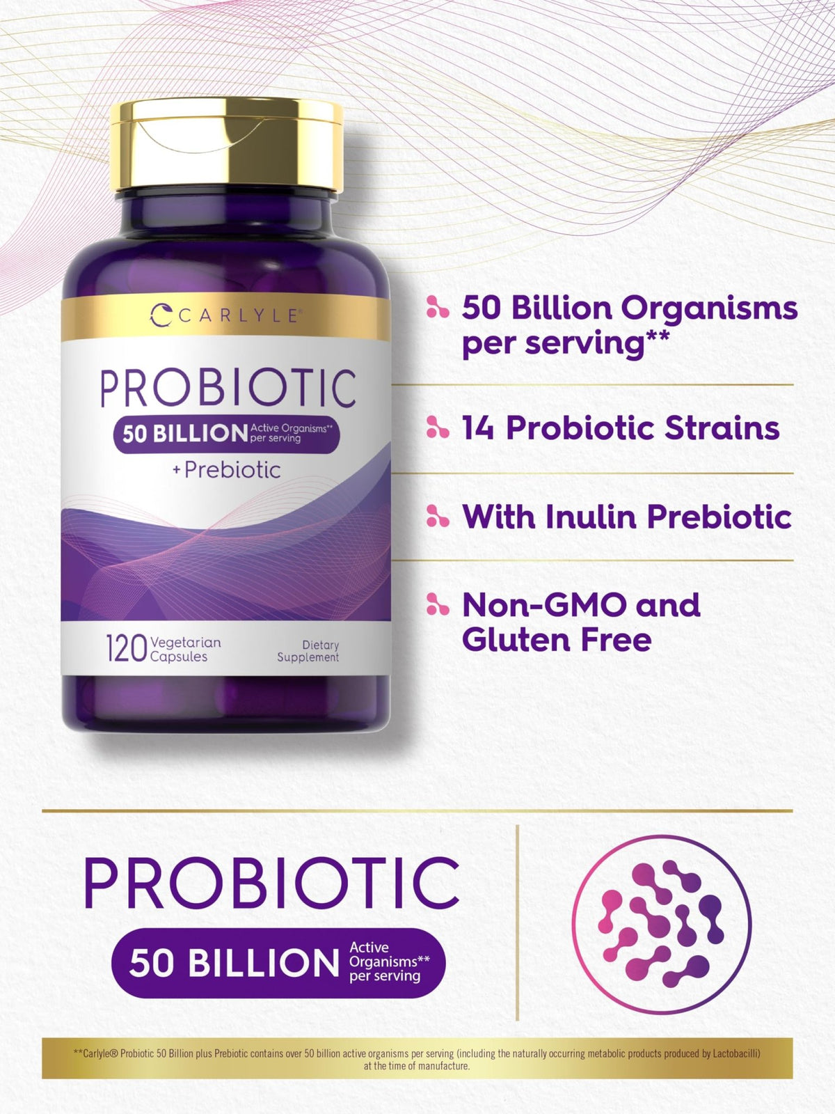 Carlyle Probiotics with Prebiotics | 120 Capsules | 50 Billion Active Organisms | Non-GMO & Gluten Free Supplement - FENGGESTORE20