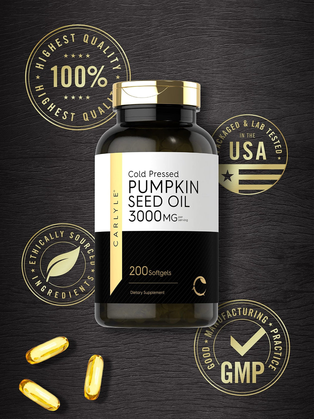 Carlyle Pumpkin Seed Oil Capsules | 3000mg | 200 Softgels | Essential Fatty Acids | Cold Pressed Dietary Supplement | Non-GMO and Gluten Free Formula - FENGGESTORE20