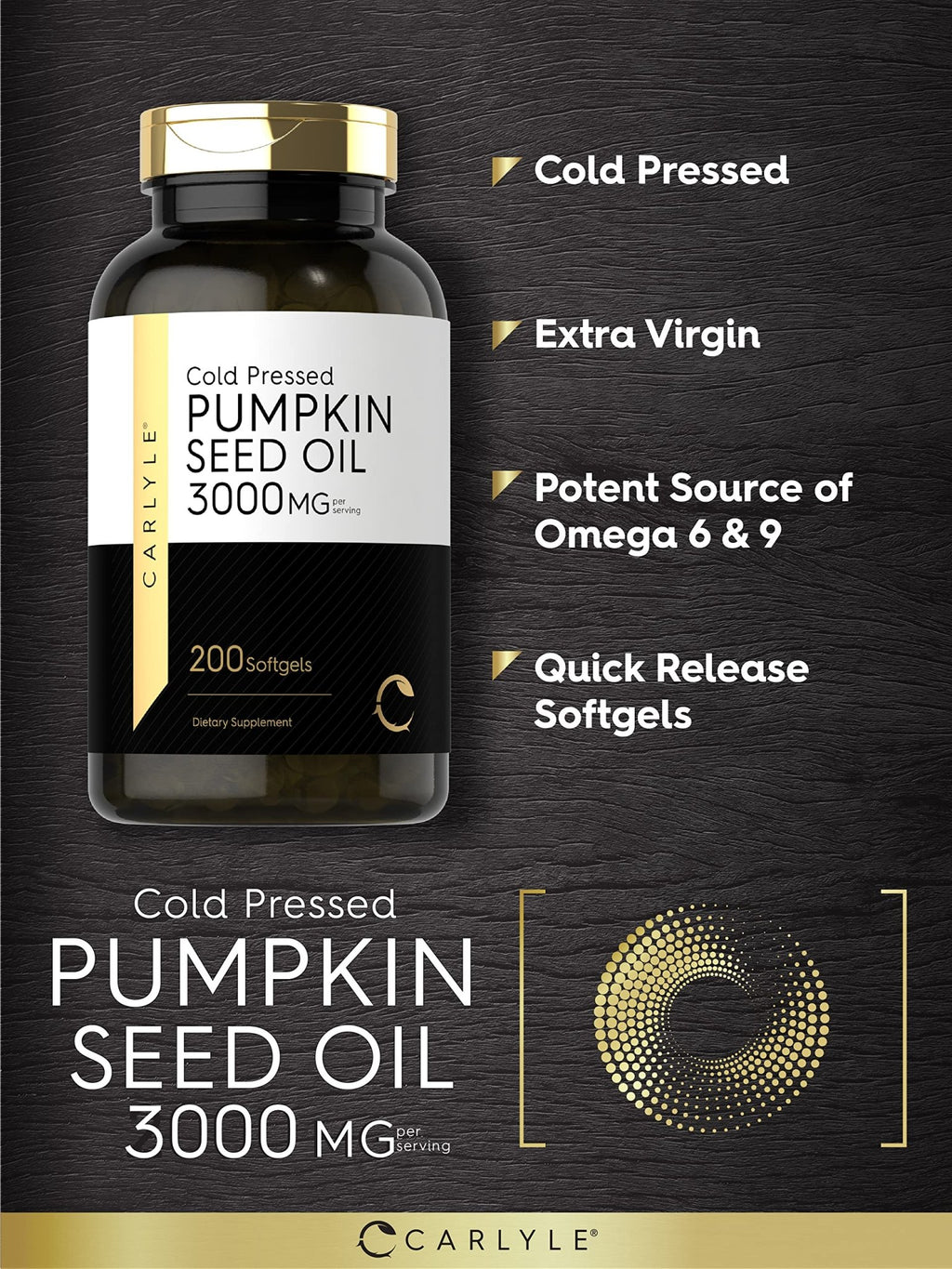 Carlyle Pumpkin Seed Oil Capsules | 3000mg | 200 Softgels | Essential Fatty Acids | Cold Pressed Dietary Supplement | Non-GMO and Gluten Free Formula - FENGGESTORE20
